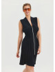 Black Summer Dress with Stand Collar and Zipper Detail 4442